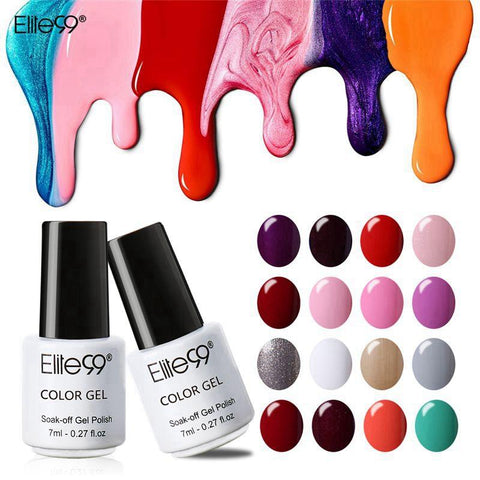 Elite99 7ml Pure Color Polish Semi Permanent Gorgeous Nail Polish Enamel Soak Off UV LED Lamp Cure Varnish Base Top Nail Art