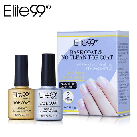 Elite99 Long Lasting No Clean Top Coat Base Coat UV Gel Nail Polish Shiny Sealer Manicure Set Soak off Top Base Nail Primer 10ml