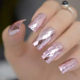 Extra Long STILETTO False Nails Pre-designed Curved Pink Marble Press On Nails including glue sticker