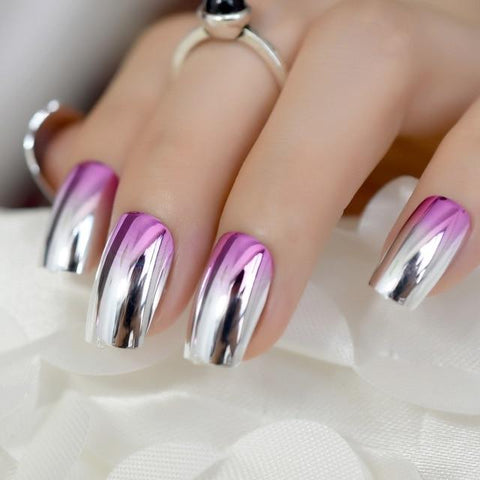 Extra Long STILETTO False Nails Pre-designed Curved Pink Marble Press On Nails including glue sticker