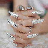 Extra Long STILETTO False Nails Pre-designed Curved Pink Marble Press On Nails including glue sticker