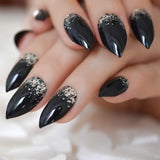 Extra long Stiletto Grey Marble Fake Nails Stone Pattern Pointed Dark Shiny Long Press On False Nails for Finger 24 Count