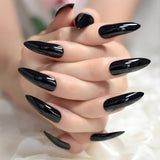 Extra long Stiletto Grey Marble Fake Nails Stone Pattern Pointed Dark Shiny Long Press On False Nails for Finger 24 Count