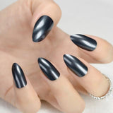 Extra long Stiletto Grey Marble Fake Nails Stone Pattern Pointed Dark Shiny Long Press On False Nails for Finger 24 Count