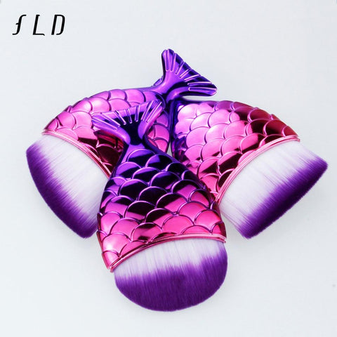 FLD 1Pcs Professional Mermaid Shape Makeup Brush  Foundation Cosmetic Fish Brush Makeup Tools 4 ColorsPowder Face Brush