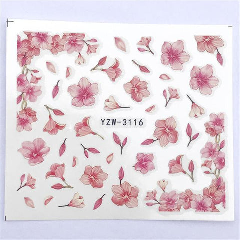 FWC 1 PC Pink Petals / Flowers / Green Leaves Water Transfer Sticker Nail Art Decals DIY Fashion Wraps Tips Manicure Tools