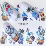 FWC 1 Sheet Vivid Flamingo Unicorn Flower Water Decal Red Purple Pink Black Manicure Nail Art Transfer Sticker