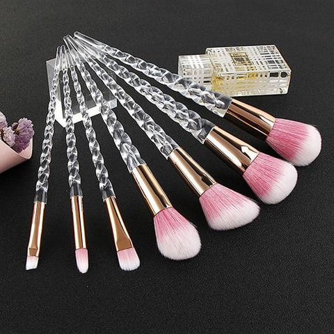 Fashion 7pcs Unicorn Brushes Set Crystal Spiral Handle Foundation Blending Power Makeup Brushes Set Cosmetic Beauty  pinceaux
