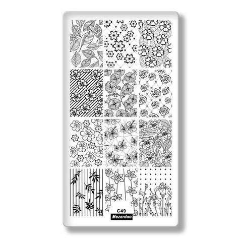 Flower Leaf Theme Rectangle Nail Art Stamp Template Image Plate Lace Grid Dot Pattern Nail Stamping Plate with White Pad C49