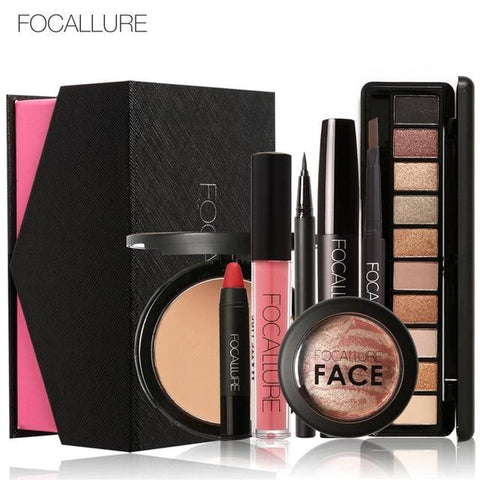 "Focallure 8 pcs/set Makeup set including  Lipstick, eyeliner,Mascara, Eyeshadow, Eyebrow Powder,  Blush, Highlighter Cosmetics"