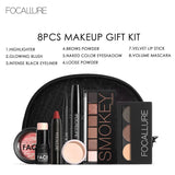 "Focallure 8 pcs/set Makeup set including  Lipstick, eyeliner,Mascara, Eyeshadow, Eyebrow Powder,  Blush, Highlighter Cosmetics"