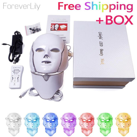 Foreverlily 7 Colors Led Facial Mask Led Korean Photon Therapy Face Mask Machine Light Therapy Acne Mask Neck Beauty Led Mask