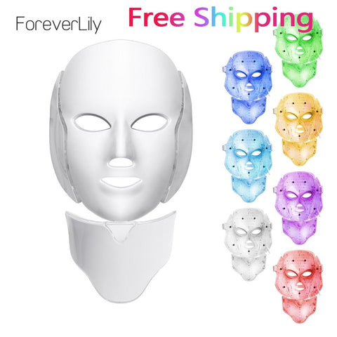 Foreverlily LED Facial Mask Therapy 7 Colors Face Mask Machine Photon Therapy Light Skin Care Wrinkle Acne Removal Face Beauty
