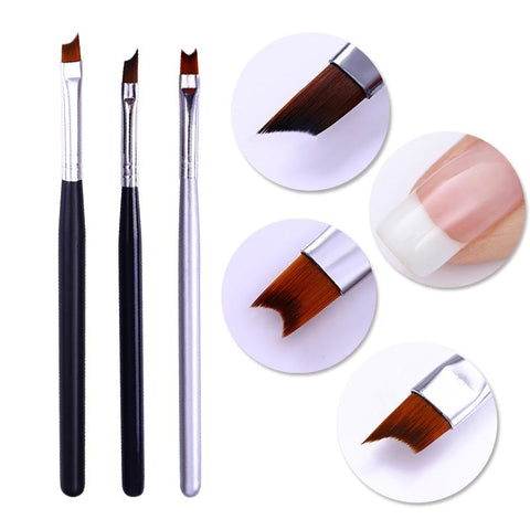 French Tip Nail Brush Silver Black Handle Half Moon Shape Acrylic Painting Drawing Pen Manicure Nail Art Tool