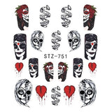 Full Beauty 1 Sheet Halloween Nail Art Sticker Sexy Skull Bone Water Transfer Decals Nails Foil Manicure Decoration CHSTZ731-755