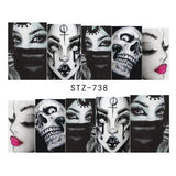 Full Beauty 1 Sheet Halloween Nail Art Sticker Sexy Skull Bone Water Transfer Decals Nails Foil Manicure Decoration CHSTZ731-755