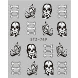 Full Beauty 1 Sheet Halloween Nail Art Sticker Sexy Skull Bone Water Transfer Decals Nails Foil Manicure Decoration CHSTZ731-755