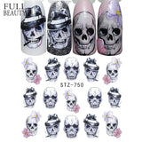 Full Beauty 1 Sheet Halloween Nail Art Sticker Sexy Skull Bone Water Transfer Decals Nails Foil Manicure Decoration CHSTZ731-755