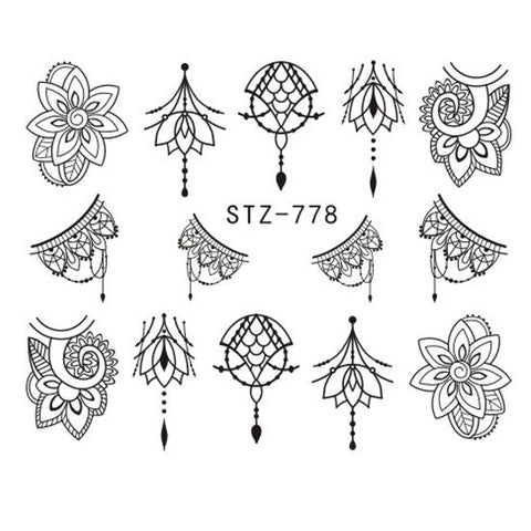 Full Beauty 1 Sheet Jewelry Nail Sticker Black Floral Decals Manicure Water Transfer Slider Foil Design Decorations CHSTZ766-778