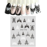 Full Beauty 1 Sheet Jewelry Nail Sticker Black Floral Decals Manicure Water Transfer Slider Foil Design Decorations CHSTZ766-778