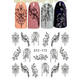 Full Beauty 1 Sheet Jewelry Nail Sticker Black Floral Decals Manicure Water Transfer Slider Foil Design Decorations CHSTZ766-778