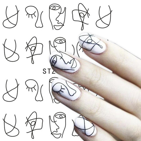 Full Beauty 1 Sheet Nail Water Sticker DIY Black Abstract Image Nail Art Paper Decoration Manicure Style Tool CHSTZ651-53