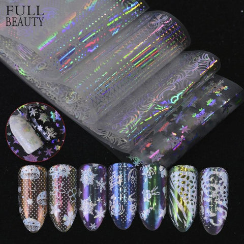 Full Beauty 16pcs  Christmas Snowflakes Nail Foils Dazzling Holographic Nail Art Transfer Sticker Laser DIY Decals CH007