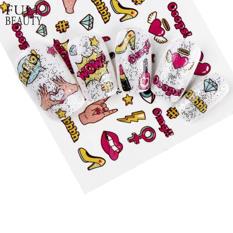 Full Beauty 1PCS Optional Colorful Water Transfer Nail Sticker Lovely Cat Cake Rainbow Image Nail Art Decorations Decals CHWG