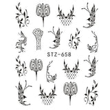 Full Beauty 1pc Black Flower Vine Nail Water Sticker Leaf Lace Design Slider Nail Art Decal Beauty Foils Decoration CHSTZ645-658