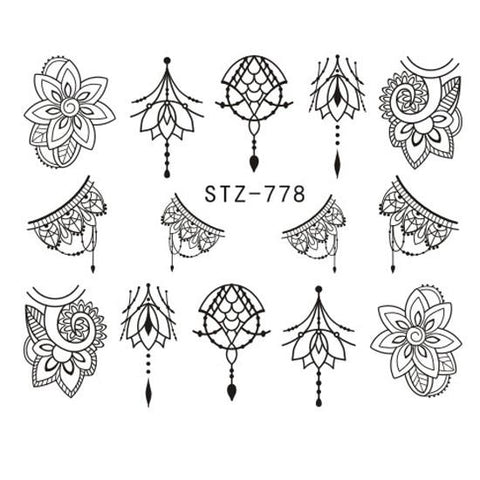 Full Beauty 1pc Black Flower Vine Nail Water Sticker Leaf Lace Design Slider Nail Art Decal Beauty Foils Decoration CHSTZ645-658