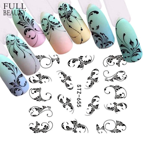 Full Beauty 1pc Black Flower Vine Nail Water Sticker Leaf Lace Design Slider Nail Art Decal Beauty Foils Decoration CHSTZ645-658