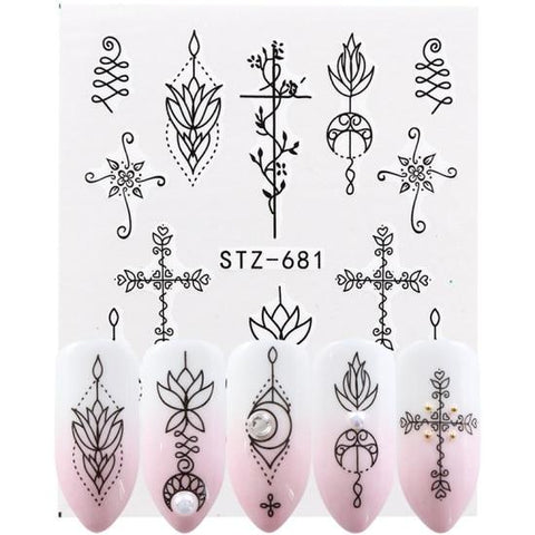 Full Beauty 1pcs Fantasy Nail Art Water Sticker Black Simple DIY Model Manicure Foils Nail Decorations Nail Tool CHSTZ610-658