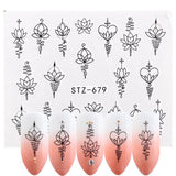 Full Beauty 1pcs Fantasy Nail Art Water Sticker Black Simple DIY Model Manicure Foils Nail Decorations Nail Tool CHSTZ610-658
