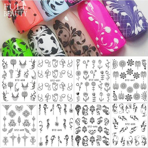 Full Beauty 1pcs Fantasy Nail Art Water Sticker Black Simple DIY Model Manicure Foils Nail Decorations Nail Tool CHSTZ610-658