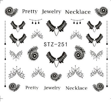Full Beauty 1pcs Gorgeous Necklace Black Red Blue Sticker Nail Art Tattoos Water Nails Designs for Nail Sticker CHSTZ620-657