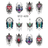 Full Beauty 1pcs Gorgeous Necklace Black Red Blue Sticker Nail Art Tattoos Water Nails Designs for Nail Sticker CHSTZ620-657