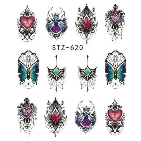 Full Beauty 1pcs Gorgeous Necklace Black Red Blue Sticker Nail Art Tattoos Water Nails Designs for Nail Sticker CHSTZ620-657