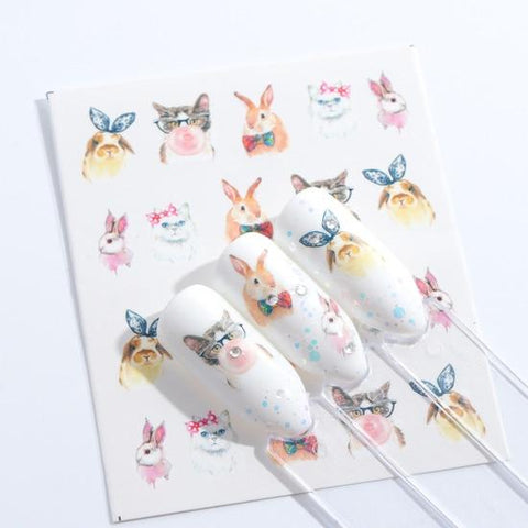 Full Beauty 1pcs Lovely Cartoon Colorful Image DIY Stencils Nail Decals Nail Art Sticker Manicure Water Slider Tips STZ660-673