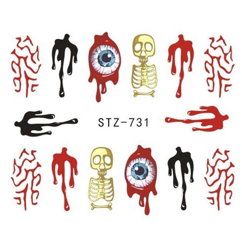 Full Beauty 1x Halloween Nail Sticker Water Self Adhesive Nail Art Tattoo Big Eye Horror Decals for DIY Decor Wraps CHSTZ731-734