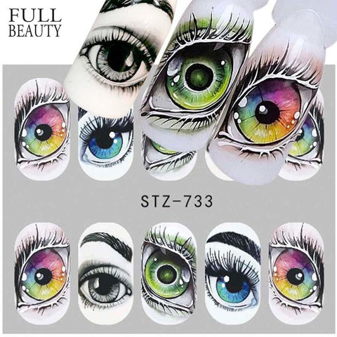 Full Beauty 1x Halloween Nail Sticker Water Self Adhesive Nail Art Tattoo Big Eye Horror Decals for DIY Decor Wraps CHSTZ731-734