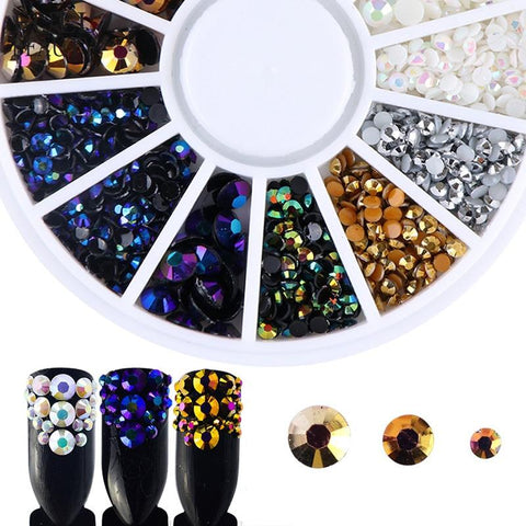 Full Beauty 3D Shimmer Flame Rhinestones Nail Decorations in One Wheel 5 Color Flatback DIY Beads Charms Nail Gems CH016