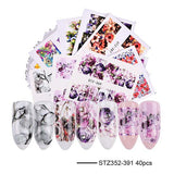 Full Beauty 40pc Water DIY Slider Nail Sticker Set Flower Black Necklace Tattoo Manicure Nail Art Polish Decor Tips CHSTZ608-658