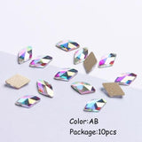 Full Beauty Crystal AB Rhombus Nail Glitter Rhinestones Glass Flat Back 3D Diamond 6X10mm Paillette Nail Art Decorations CH717