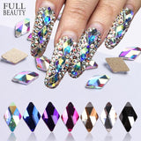 Full Beauty Crystal AB Rhombus Nail Glitter Rhinestones Glass Flat Back 3D Diamond 6X10mm Paillette Nail Art Decorations CH717