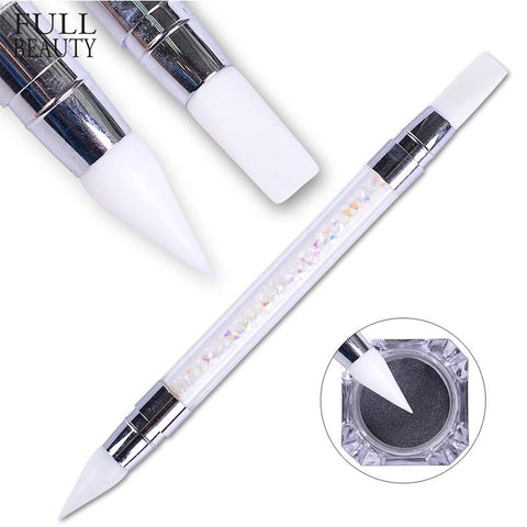 Full Beauty Dual-ended 2 Ways Silicone Nail Art Sculpture Pen 3D Carving DIY Glitter Powder Liquid Manicure Dotting Brush CHD003