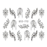 Full Beauty Lace Necklace Water Decals Nail Art Sticker Witch Black Flower Watermark Transfers Sliders Decoration TRSTZ771-777