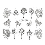Full Beauty Lace Necklace Water Decals Nail Art Sticker Witch Black Flower Watermark Transfers Sliders Decoration TRSTZ771-777
