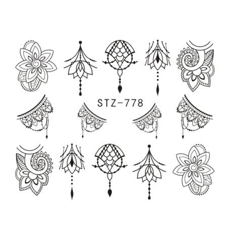 Full Beauty Lace Necklace Water Decals Nail Art Sticker Witch Black Flower Watermark Transfers Sliders Decoration TRSTZ771-777