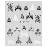 Full Beauty Lace Necklace Water Decals Nail Art Sticker Witch Black Flower Watermark Transfers Sliders Decoration TRSTZ771-777