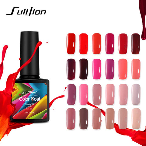 Fulljion Gel Nail Polish Hybrid Gel Varnishes Soak-off UV LED Color Coat Nail Art Primer Fingernail Gel Lacquer Red Pink Series